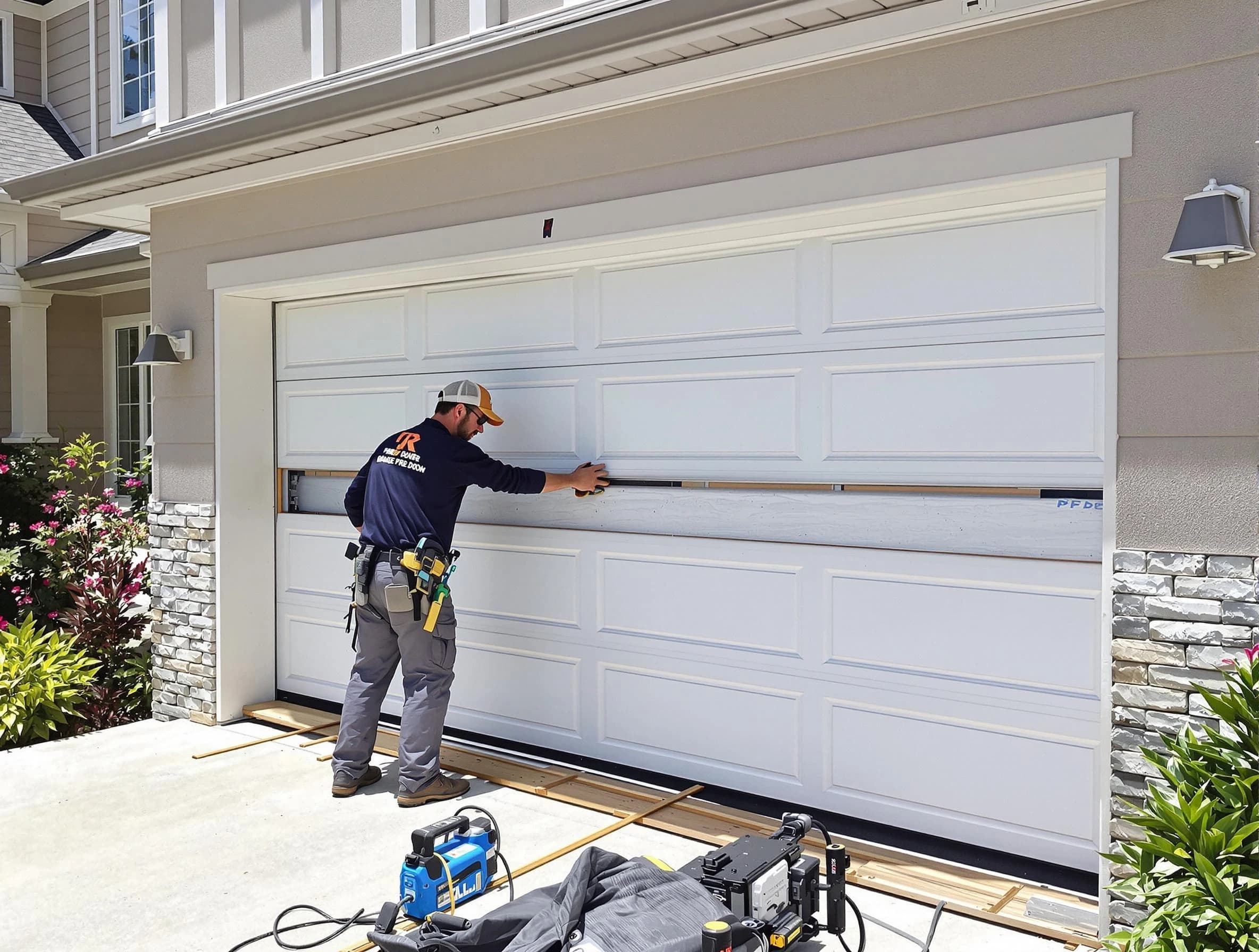 Mableton Garage Door Repair team performing complete garage door replacement at Mableton residence