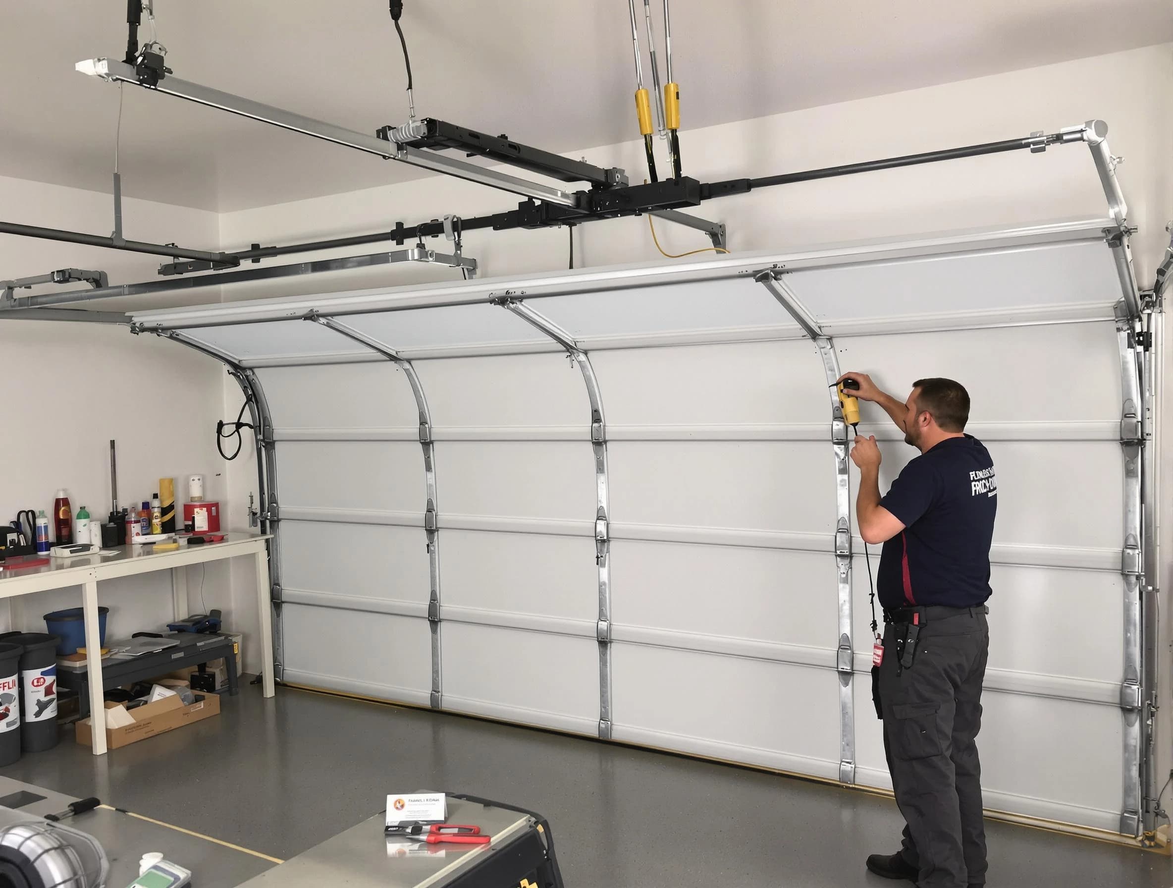 Mableton Garage Door Repair certified technician performing overhead door system repair in Mableton