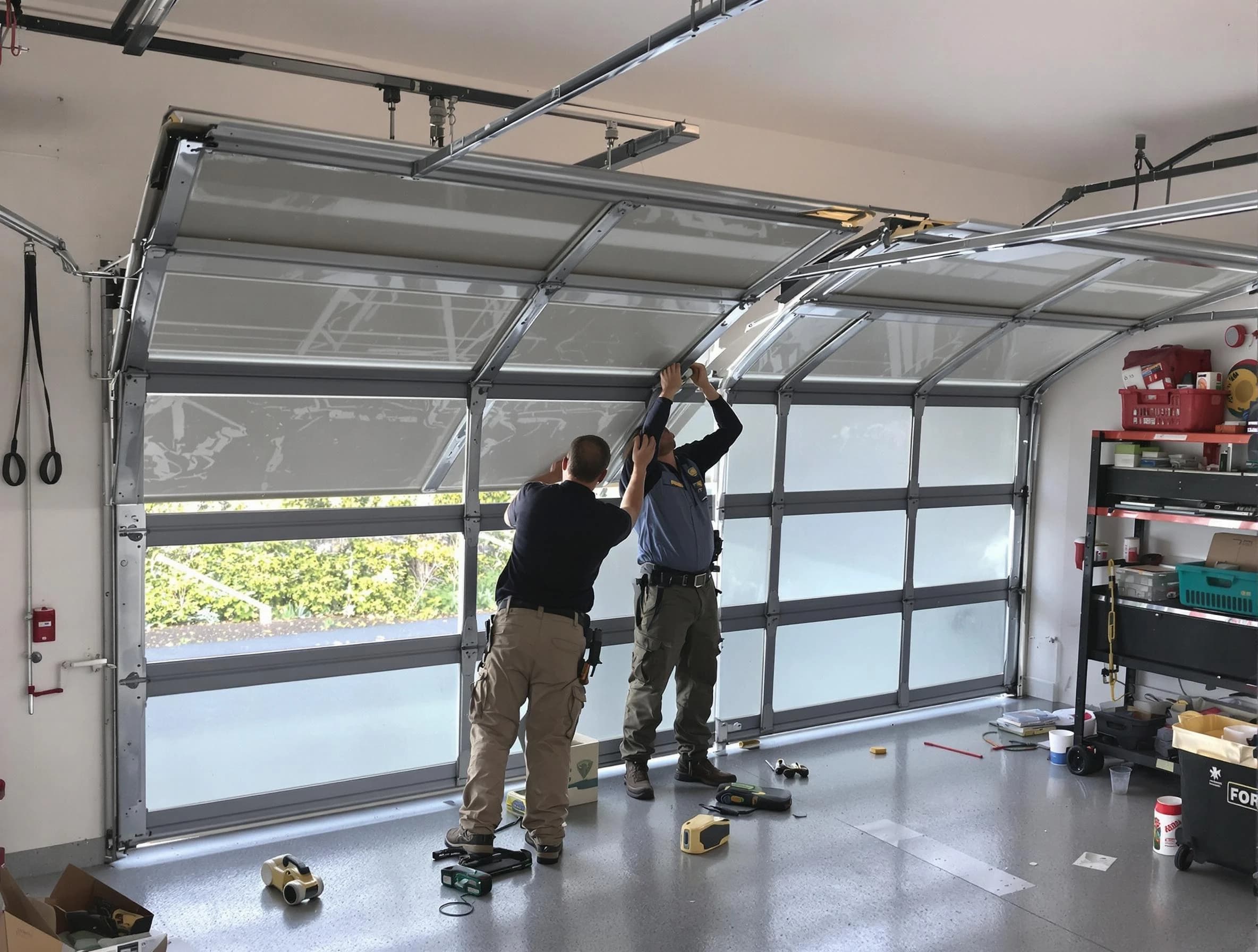 Mableton Garage Door Repair expert performing precise panel replacement on Mableton garage door