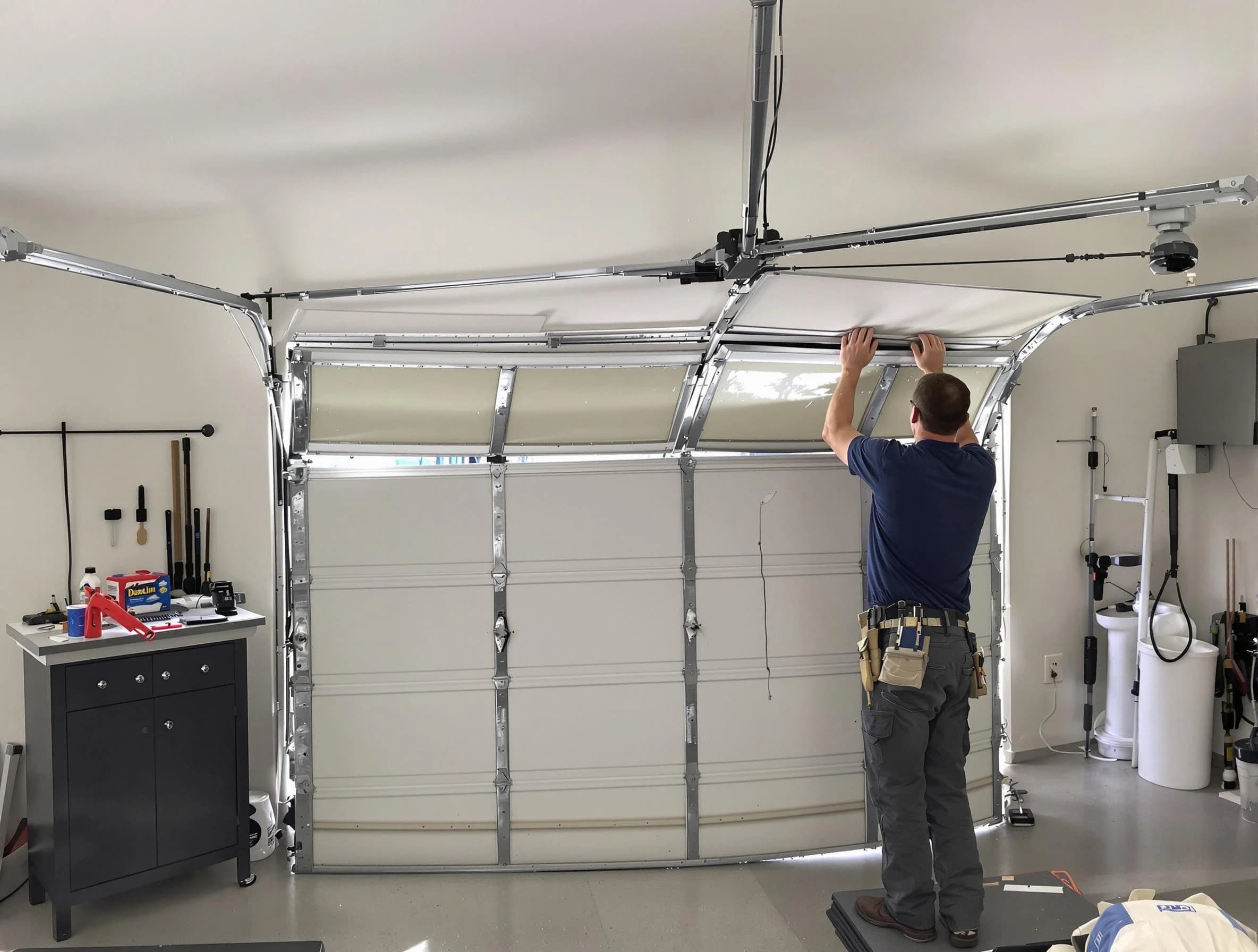 Mableton Garage Door Repair specialist performing precise section replacement on Mableton garage door