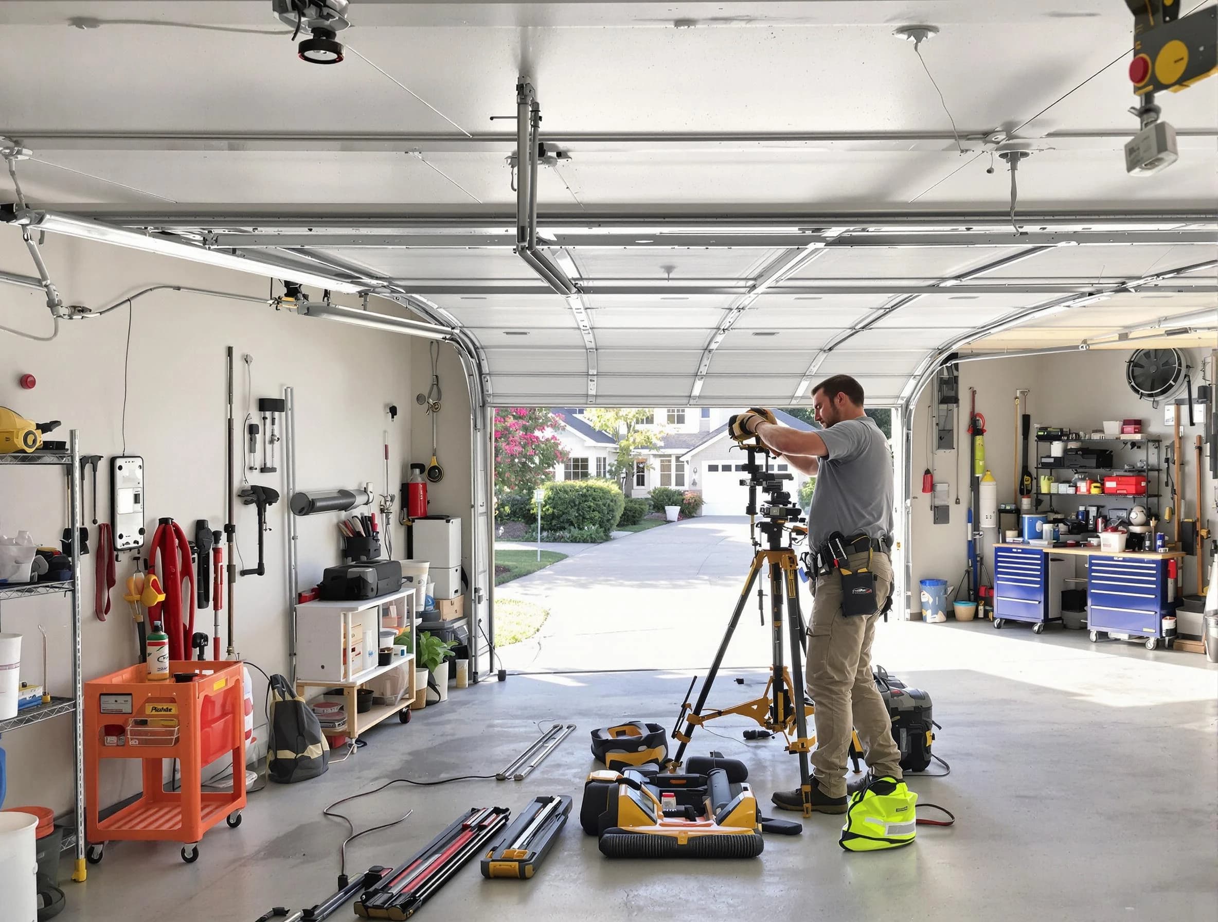 Mableton Garage Door Repair specialist performing laser-guided track alignment in Mableton
