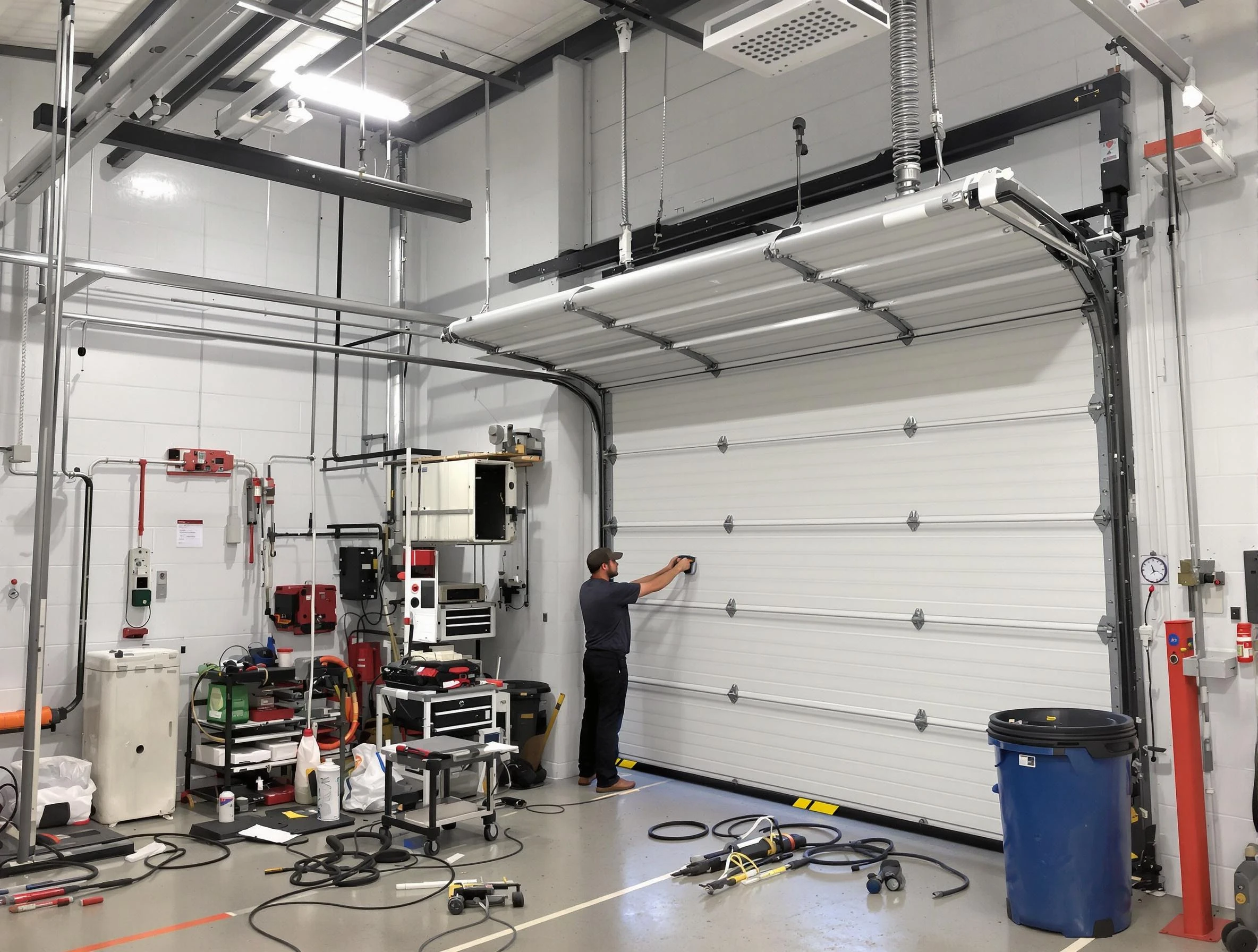 Mableton Garage Door Repair certified technician performing commercial door repair at a Mableton business facility