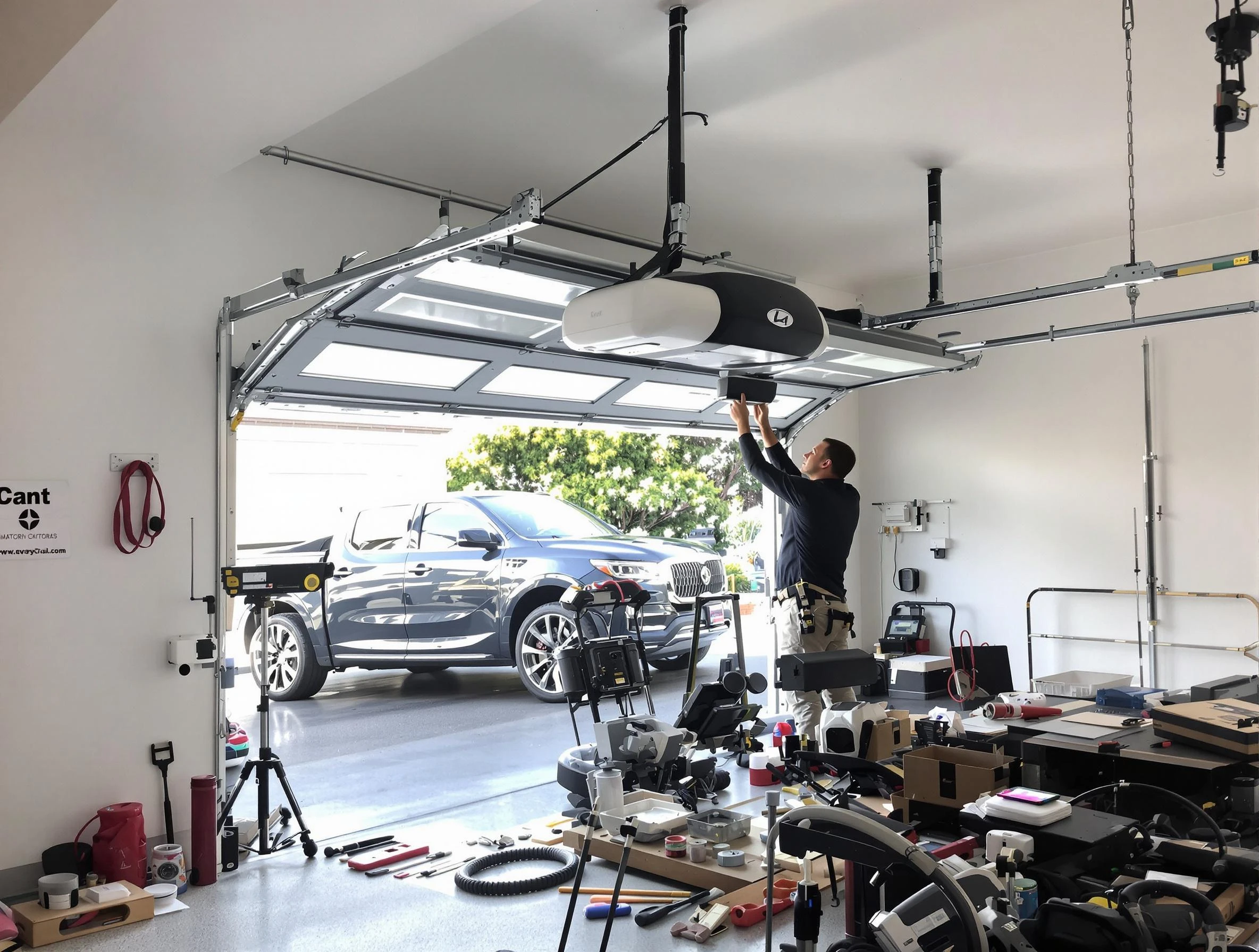 Mableton Garage Door Repair specialist installing smart garage door opener system in Mableton home