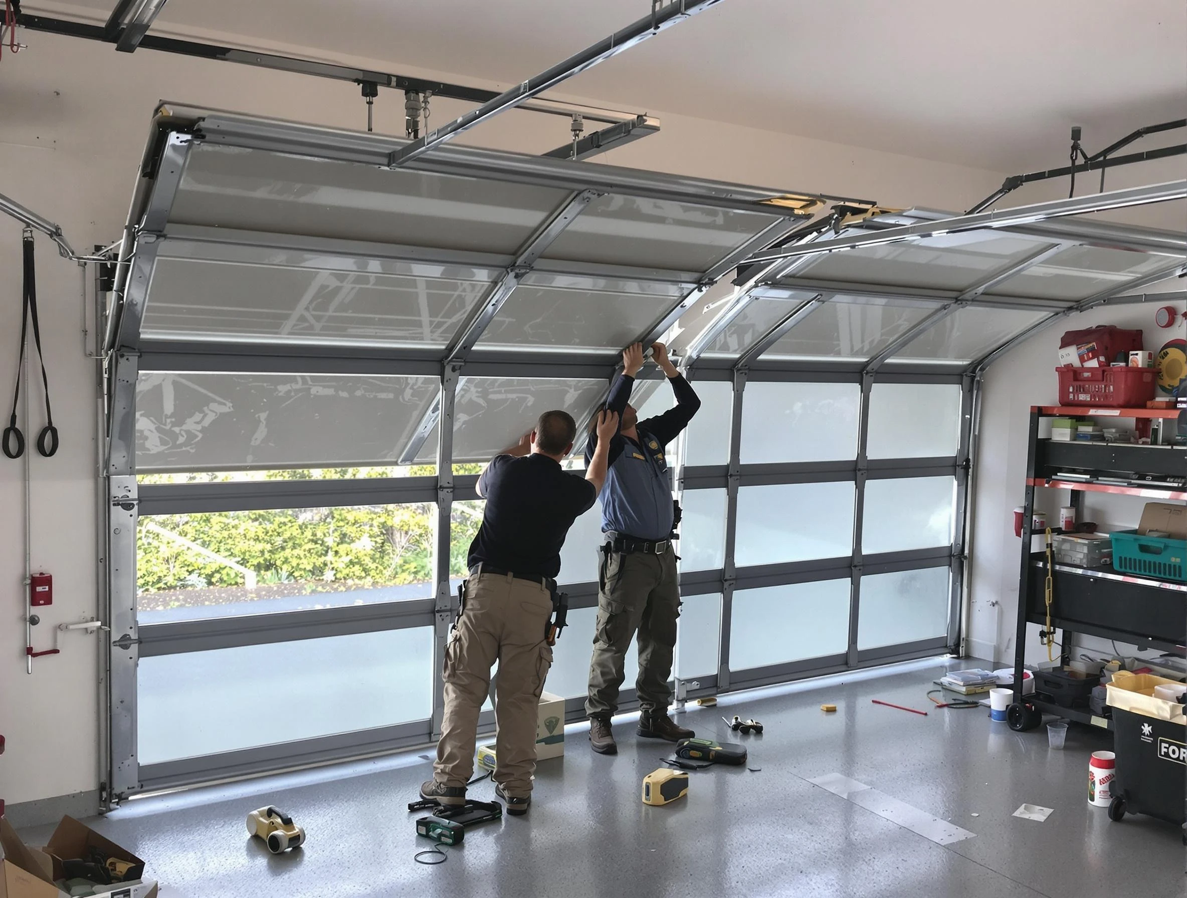 Mableton Garage Door Repair expert performing precise panel replacement on Mableton garage door