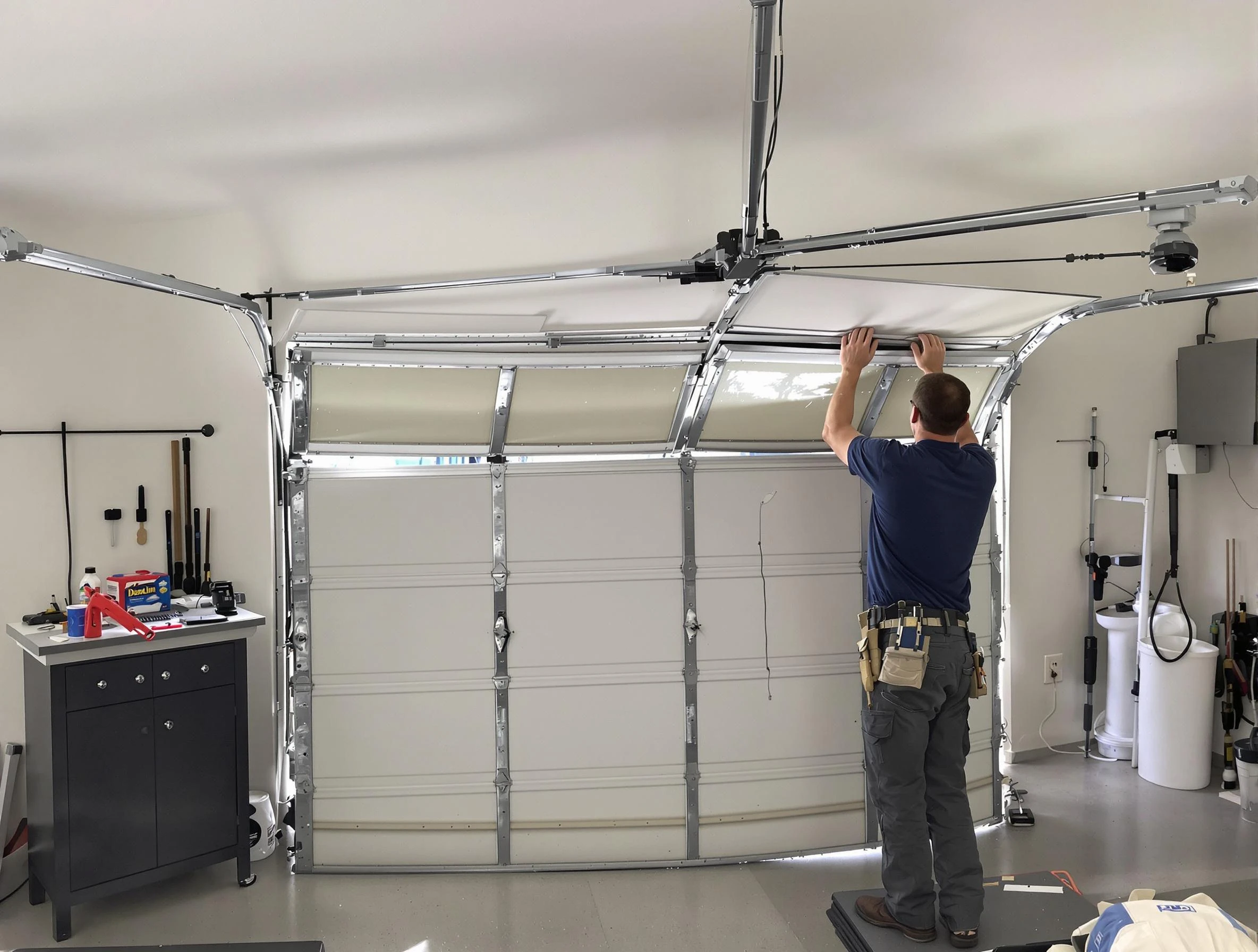 Mableton Garage Door Repair specialist performing precise section replacement on Mableton garage door